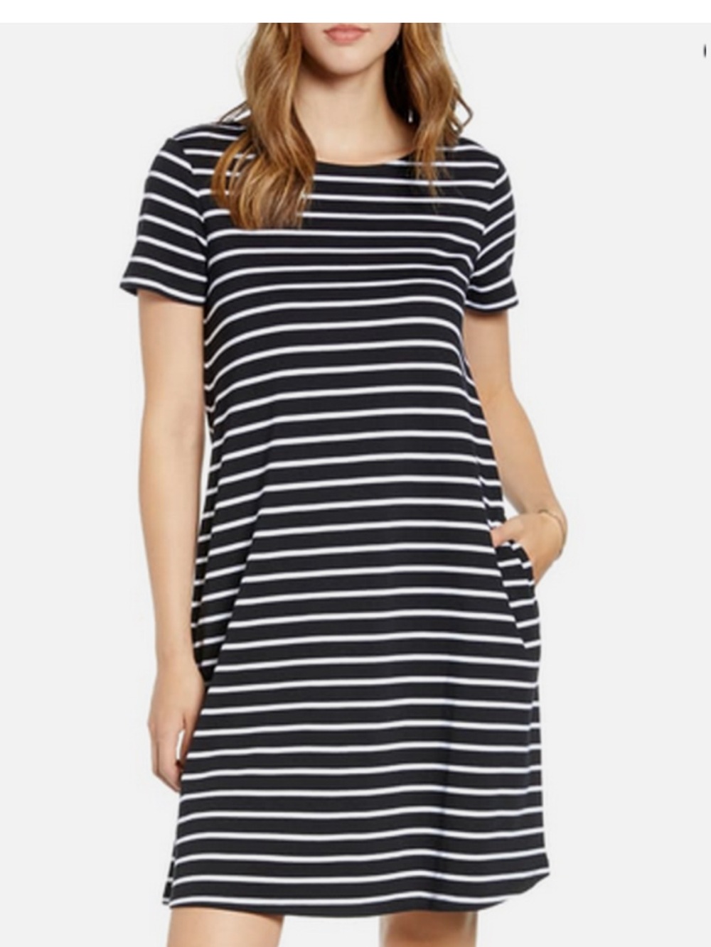 1901 / Nordstrom Black & White Striped Short Sleeve Pocket Dress